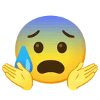 persona encogida de hombros + cara con ansiedad y sudor