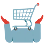 persona encogida de hombros + carrito de la compra