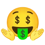 persona encogida de hombros + cara con lengua de dinero