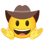 persona encogida de hombros + cara con sombrero de vaquero