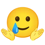 persona encogida de hombros + cara sonriente con lágrima