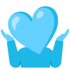 persona encogida de hombros + corazón azul claro