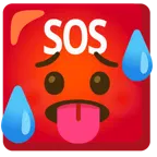 schwitzendes Gesicht + SOS-Zeichen