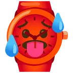 schwitzendes Gesicht + Armbanduhr