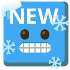 frierendes Gesicht + Wort „New“ in blauem Quadrat