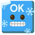 frierendes Gesicht + Großbuchstaben OK in blauem Quadrat