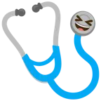 stetoscopio + sorriso a bocca aperta con occhi chiusi