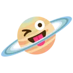 Ringplanet + zwinkerndes Gesicht mit herausgestreckter Zunge