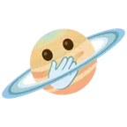 Ringplanet + Gesicht mit offenen Augen und Hand über dem Mund