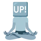 Lotusblüte + Schriftzug „UP!“ im blauen Quadrat