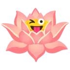 Lotusblüte + zwinkerndes Gesicht mit herausgestreckter Zunge