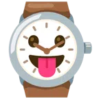 Armbanduhr + Gesicht mit herausgestreckter Zunge