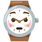 Armbanduhr + errötetes Gesicht mit großen Augen