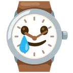 Armbanduhr + lachendes Gesicht mit Träne