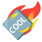 Komet + Wort „Cool“ in blauem Quadrat