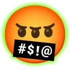 radioactive + face with symbols on mouth
