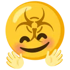 biohazard + smiling face with open hands