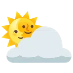 Sonne hinter Wolke + Mondsichel mit Gesicht rechts