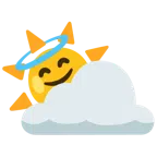 Sonne hinter Wolke + lächelndes Gesicht mit Heiligenschein