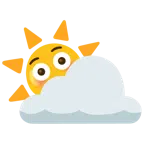 Sonne hinter Wolke + errötetes Gesicht mit großen Augen