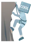 Berg + Wort „Cool“ in blauem Quadrat