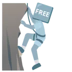 Berg + Wort „Free“ in blauem Quadrat
