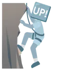Berg + Schriftzug „UP!“ im blauen Quadrat