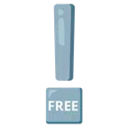 rotes Ausrufezeichen + Wort „Free“ in blauem Quadrat