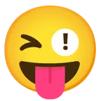 rotes Ausrufezeichen + zwinkerndes Gesicht mit herausgestreckter Zunge