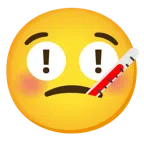 rotes Ausrufezeichen + Gesicht mit Fieberthermometer