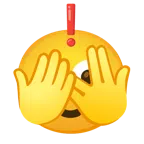 rotes Ausrufezeichen + Gesicht mit durch die Finger linsendem Auge