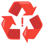 rotes Ausrufezeichen + Recycling-Symbol