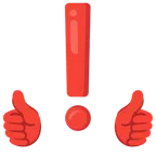 pulgar hacia arriba + exclamación roja