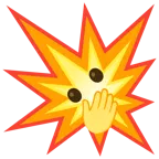 Zusammenstoß + Gesicht mit offenen Augen und Hand über dem Mund