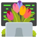 computer portatile + mazzo di fiori