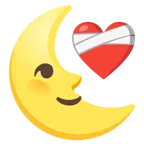 corazón vendado + luna de cuarto menguante con cara
