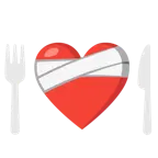 corazón vendado + cuchillo y tenedor con un plato
