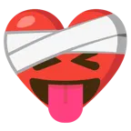 corazón vendado + cara con ojos cerrados y lengua fuera
