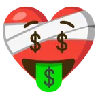 corazón vendado + cara con lengua de dinero