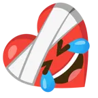 corazón vendado + cara revolviéndose de la risa