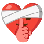 corazón vendado + cara pidiendo silencio
