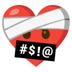 corazón vendado + cara con símbolos en la boca