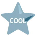 weißer mittelgroßer Stern + Wort „Cool“ in blauem Quadrat