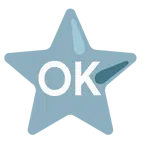 weißer mittelgroßer Stern + Großbuchstaben OK in blauem Quadrat