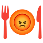enraged face + fork and knife with plate