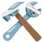 cara con la cabeza vendada + martillo y llave inglesa
