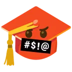 face with symbols on mouth + graduation cap