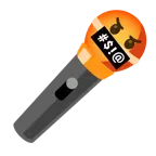 face with symbols on mouth + microphone