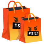 face with symbols on mouth + shopping bags