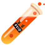 face with symbols on mouth + test tube